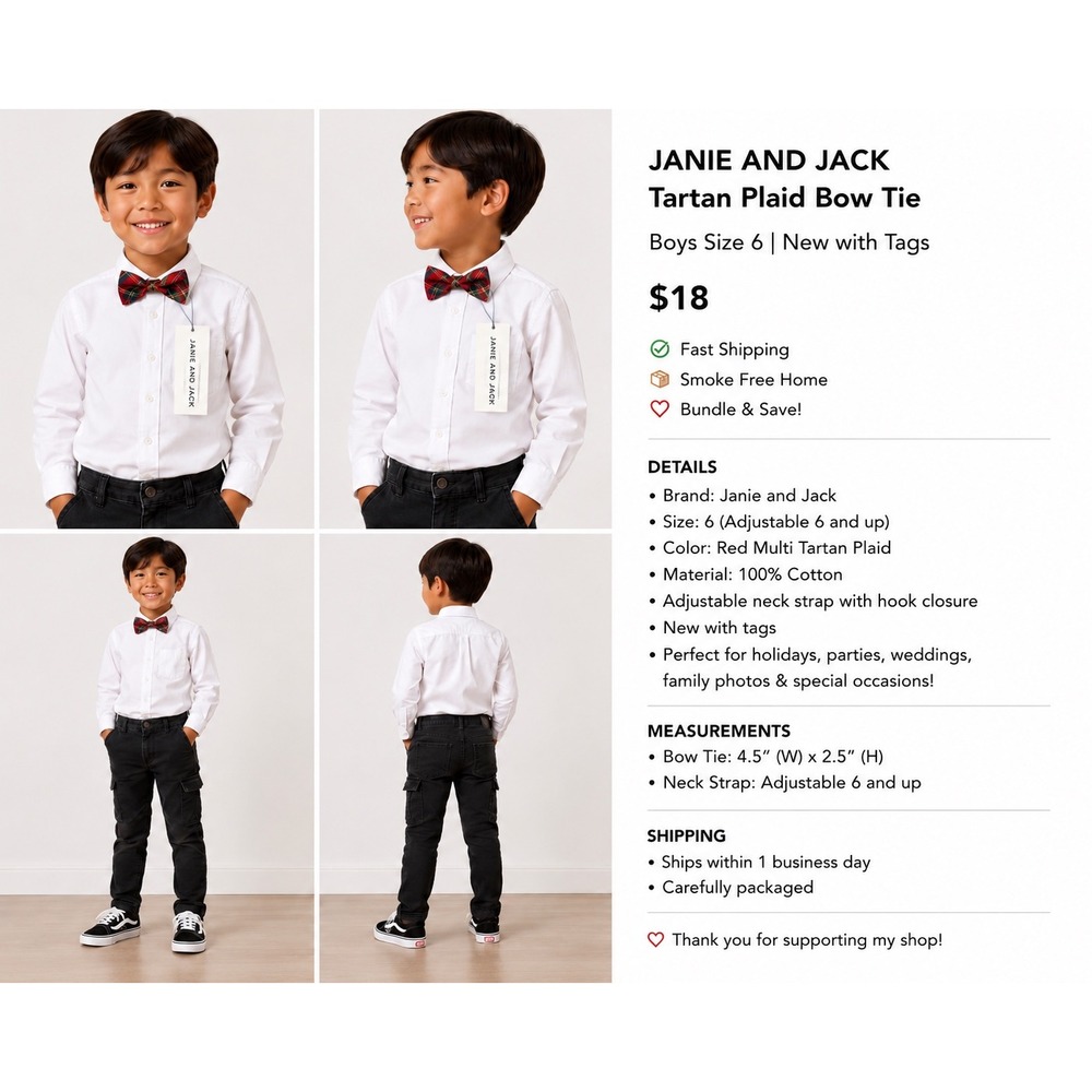 Janie and Jack Boys Tartan Plaid Bow Tie Red Multi Holiday Size 6 and up NWT